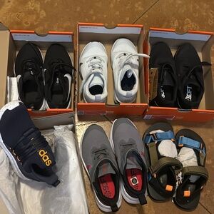 Adidas Black and White Sneakers with Orange Accents